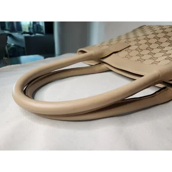 SOLD Gucci GG Monogram Canvas Tote Light Beige Leather Large Shopper Shoulder - Picture 14 of 16